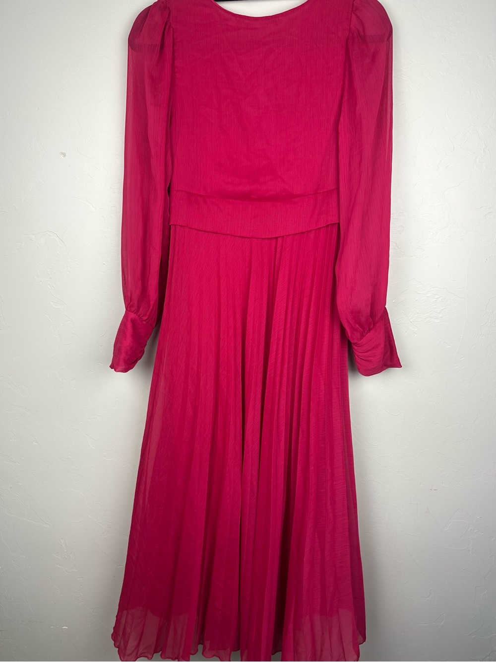 Zara Fuchsia Pink Pleated Maxi Dress Twist Front Long Sleeve XS - Picture 2 of 13